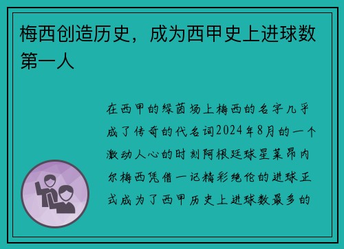 梅西创造历史，成为西甲史上进球数第一人